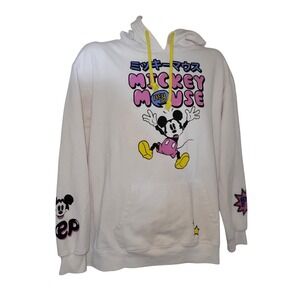 Disney Mickey Mouse Graphic Hoodie White Japanese Text Casual XXL fun streetwear